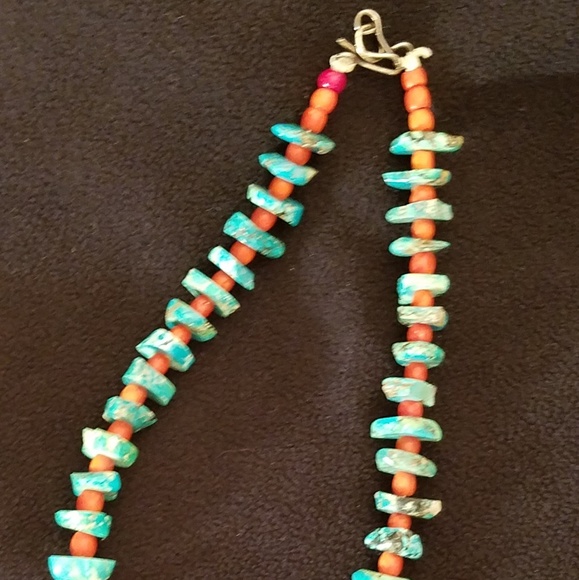 Turquoise and Coral Necklace - Picture 2 of 6
